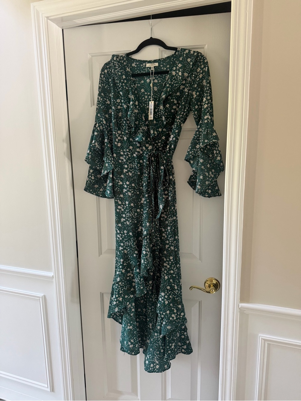 Max Studio Dark Green Floral Tiered Ruffle Maxi Dress